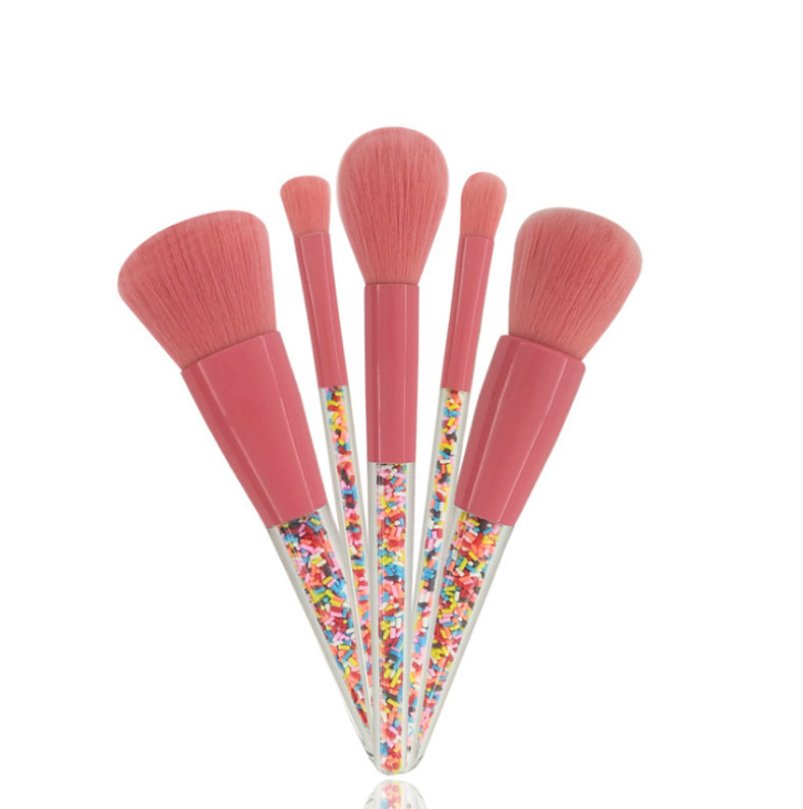 New 5-Piece Candy Makeup Brush Set with Clear Handles