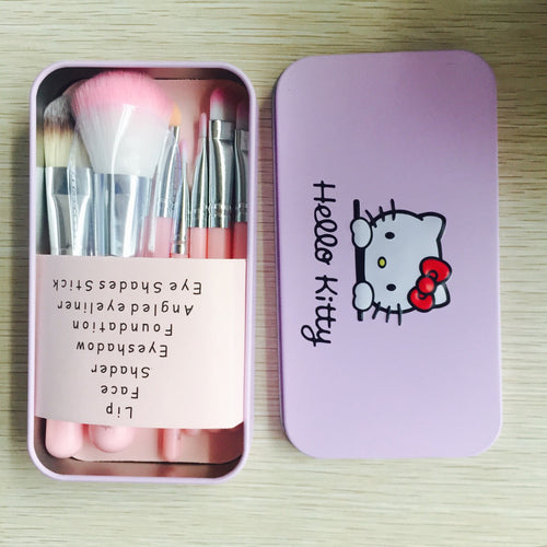 Hello Kitty Cartoon Makeup Brush Set - 7 Pieces in Tin Box