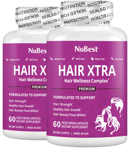 Hair Xtra - Hair Regrowth Vitamin for Faster Hair Growth - Hair Growth Vegan Capsules - Hair Thickening with Biotin Zinc MSM B Vitamins Choline - Hair Supplement Hair Regrowth Capsules - Pack 2