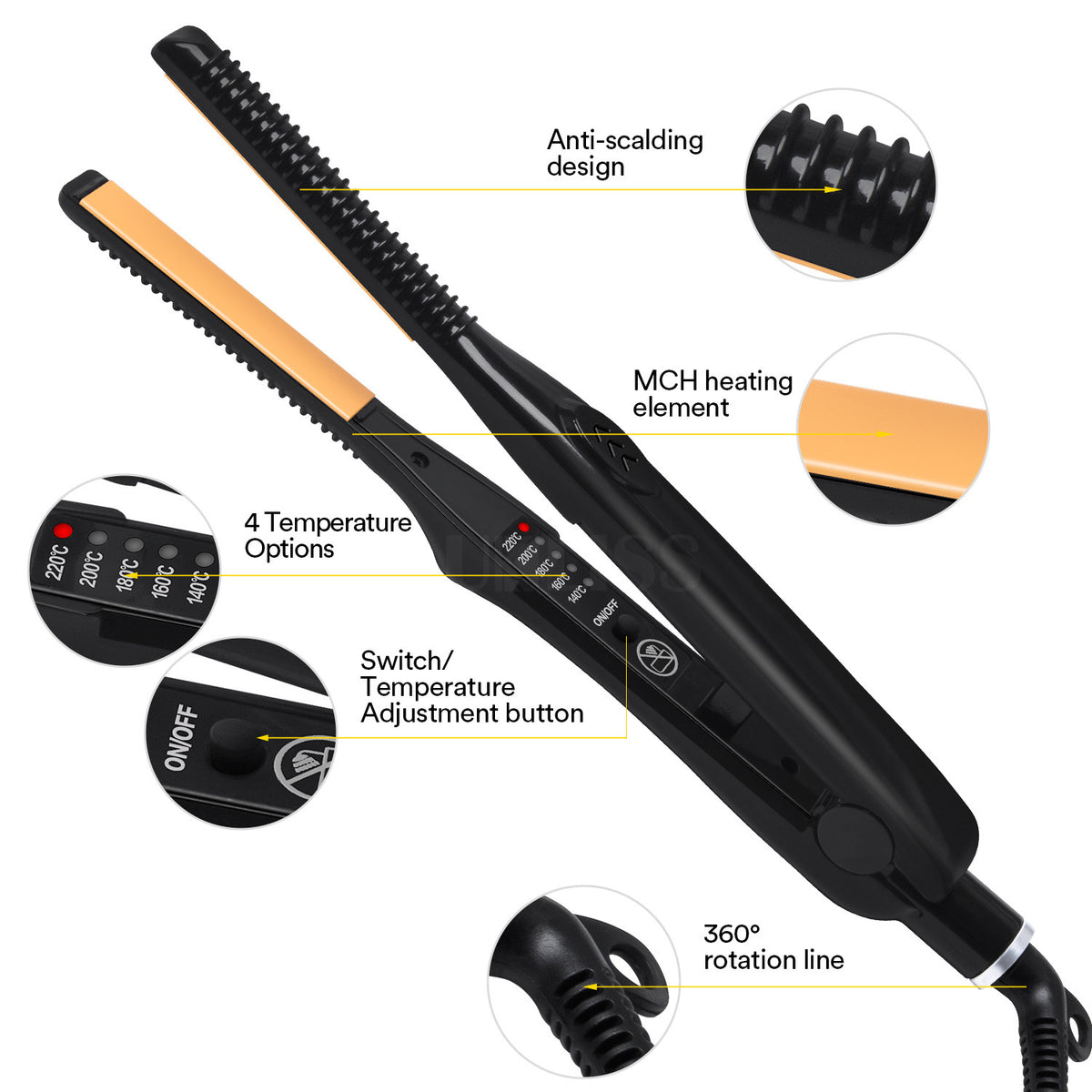 Narrow Men's Ceramic Hair Straightener and Curler