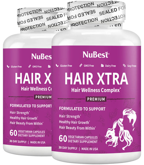 Hair Xtra - Hair Regrowth Vitamin for Faster Hair Growth - Hair Growth Vegan Capsules - Hair Thickening with Biotin Zinc MSM B Vitamins Choline - Hair Supplement Hair Regrowth Capsules - Pack 2