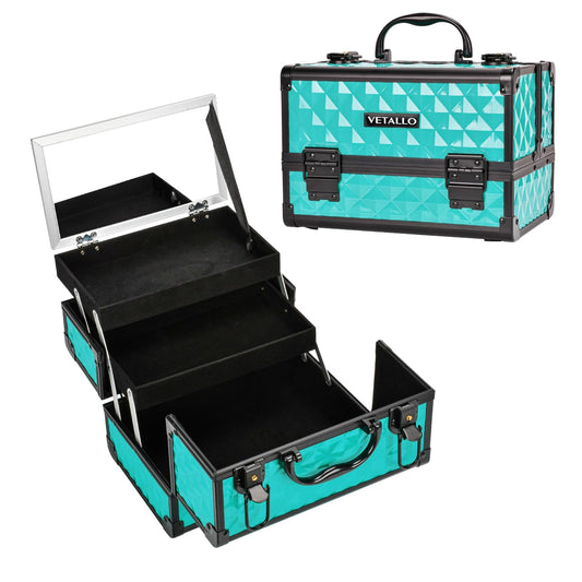Lockable Travel Makeup Organizer Case with Mirror