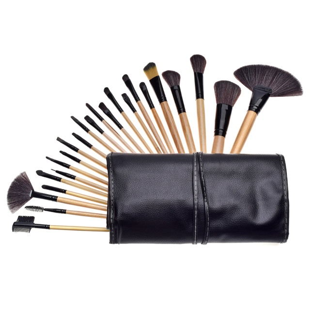 24-Piece Makeup Brush Set with Wooden Handles