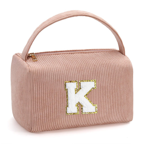 YOOLIFE Christmas Gifts for Women - Personalized Makeup Bag Travel Toiletry Bag Travel Cosmetic Bag Monogram Initial Makeup Bag Small Cute Makeup Bag Cosmetic Bags for Women Gifts for Girl Pink K
