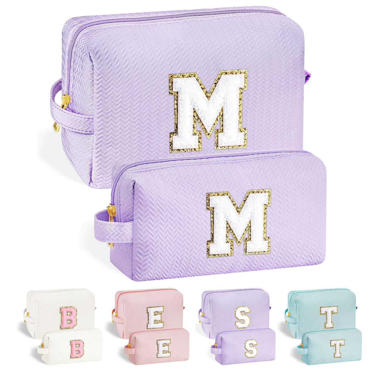 YOOLIFE Initial Makeup Bag Personalized Gifts Teen Girl Gifts Cosmetic Bags for Women Cute Makeup Bag Organizer Toiletry Bag Travel Essentials Teen Girl Gifts Trendy Stuff for Girls Girlfriend M