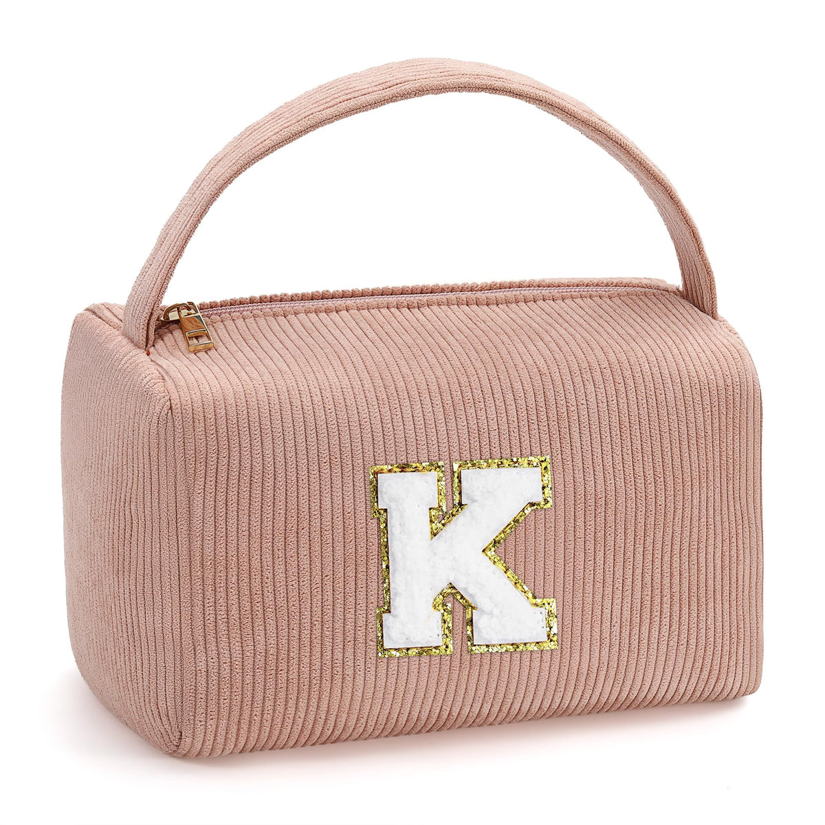 YOOLIFE Christmas Gifts for Women - Personalized Makeup Bag Travel Toiletry Bag Travel Cosmetic Bag Monogram Initial Makeup Bag Small Cute Makeup Bag Cosmetic Bags for Women Gifts for Girl Pink K