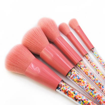 New 5-Piece Candy Makeup Brush Set with Clear Handles