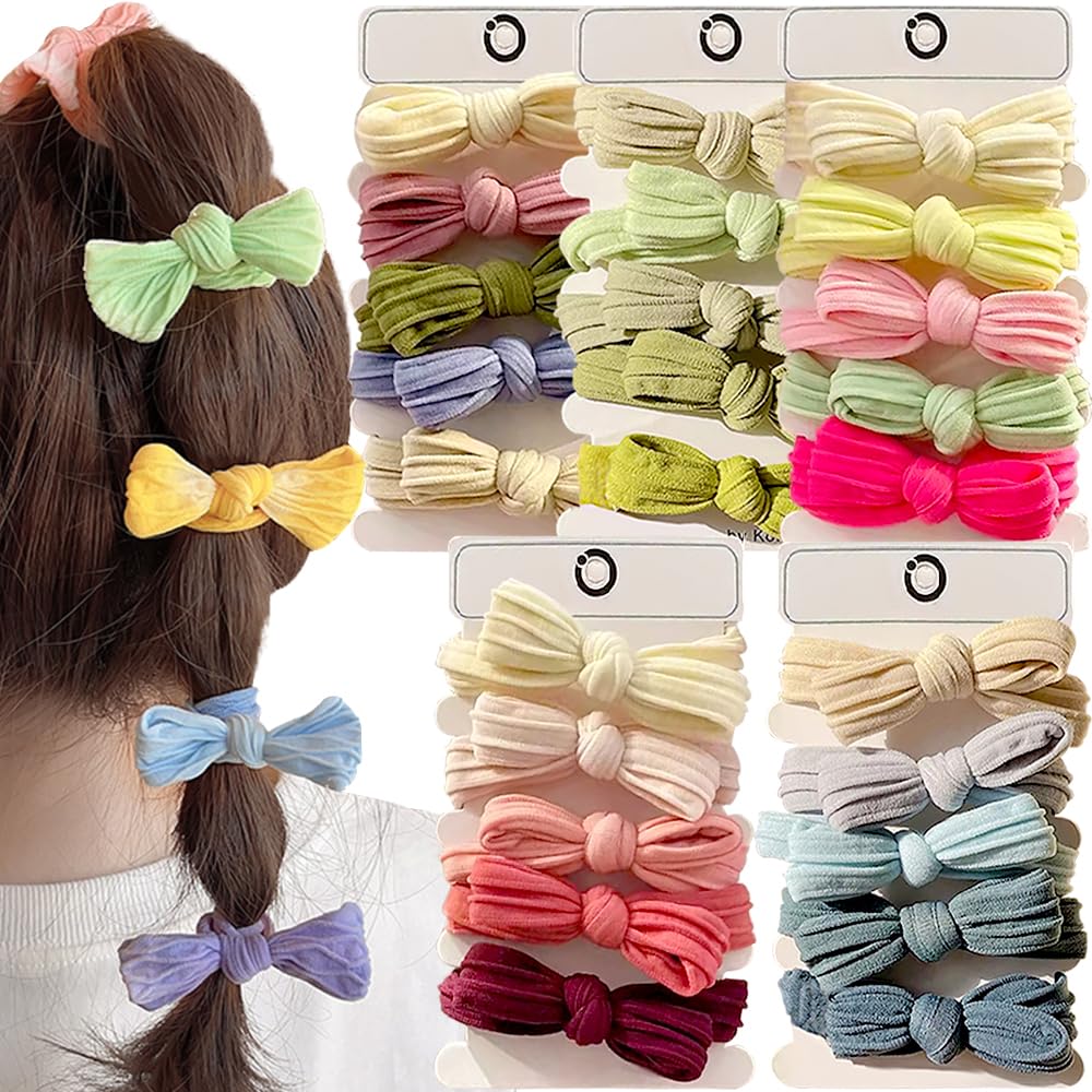 Bow Hair Ties for Girls ToddlerCute Elastic Hair Ties with Bow Toddler Hair Ties No Damage Hair Bands Hair Bows Rubber Bands Bow Hair Scrunchies Soft Seamless Ponytail Holders Girl Hair Accessories