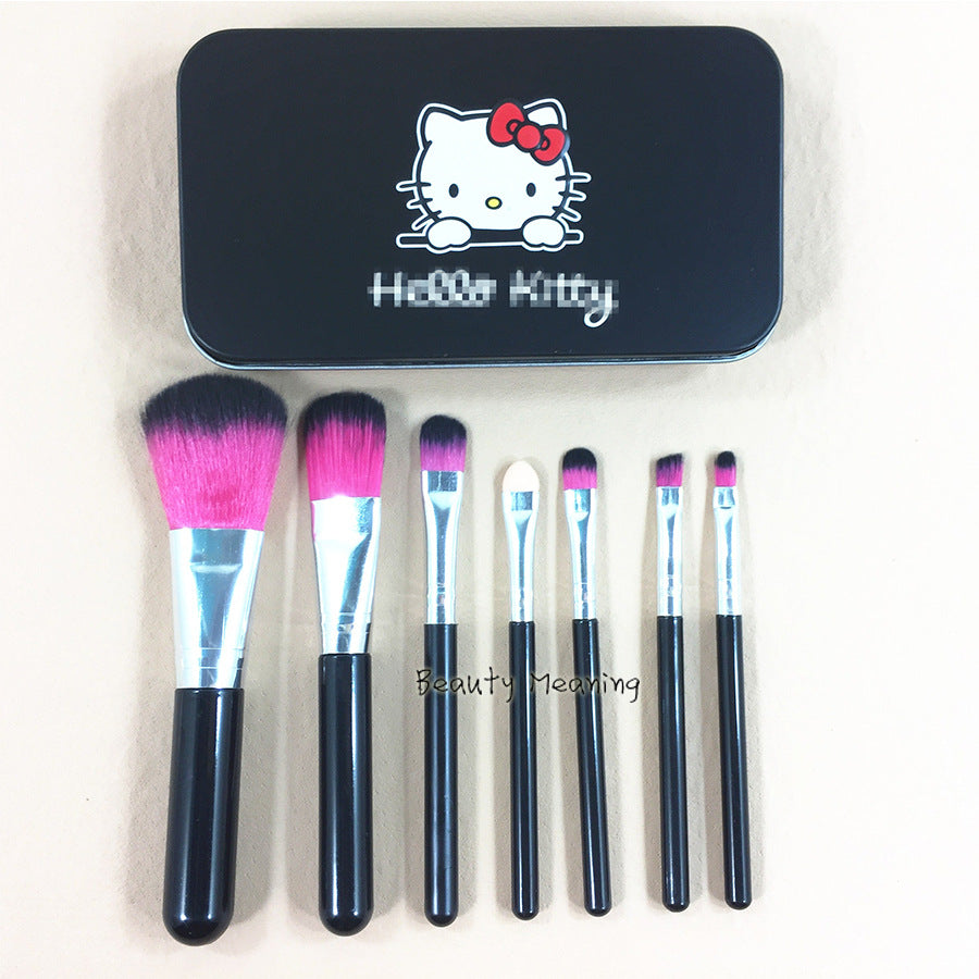 Hello Kitty Cartoon Makeup Brush Set - 7 Pieces in Tin Box